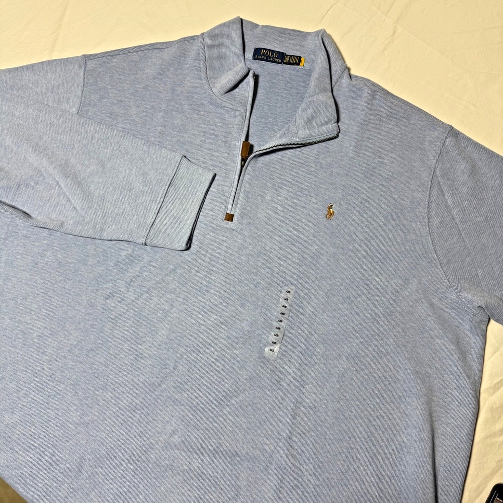 Polo Ralph Lauren Mens 4XB Light Blue Heather Cotton Quarter Zip Pullover